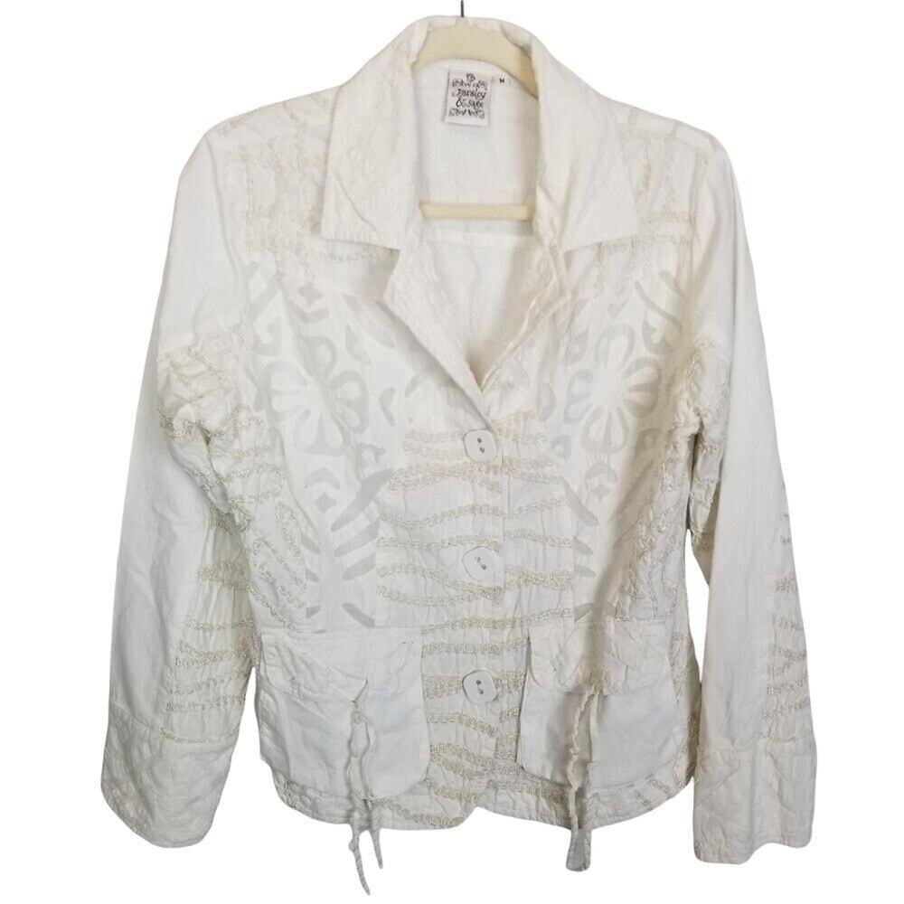 Parsley & Sage Womens Floral Textured Crop Blazer Size M Boho Artsy Fairy Whimsy